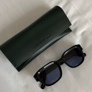Lacoste men’s black square frame retro sunglasses w/ blue lenses, NWT, NEW